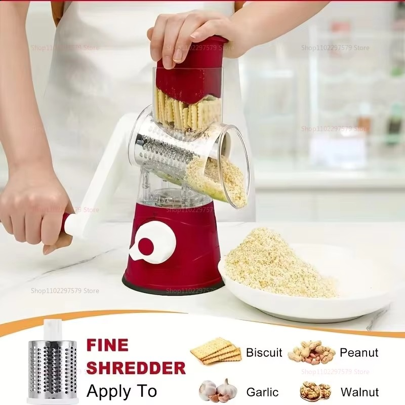 New Vegetable Cutter & Slicer Manual Kitchen Cheese Chopper Machine With 3 Sharp Drums Multifunctional Garlic Potato Shredder For Easy Food Preparation