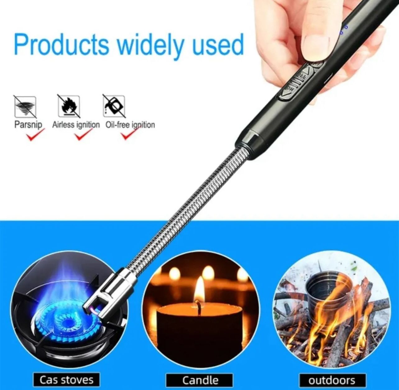 360° Outdoor Kitchen Lighter | USB Rechargeable Electronic Arc Lighter With Flexible Neck, Safety Lock
