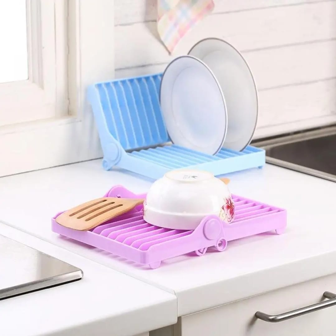 Small Kitchen Foldable Dish Plate Drying Rack | Multipurpose Space Saving Storage Organizer Plastic Rack