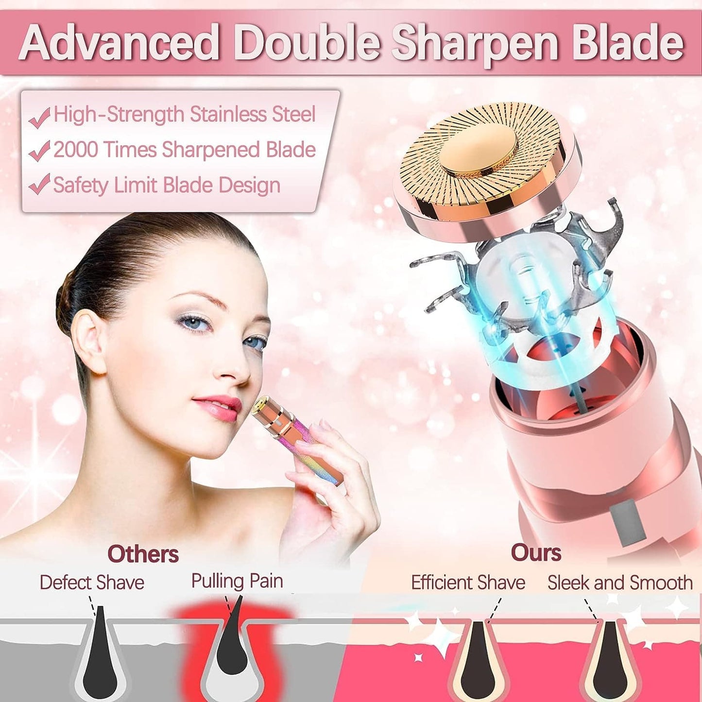 2 in 1 Electric Eyebrow Trimmer and Shaver, Flawless Hair Remover 2 in 1 Hair Remover Trimmer For Women, Flawless Facial Machine Razor, Painless Eyebrow Removal