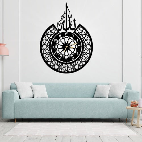 3D Islamic Wooden Wall Clock with 'Allah' Design – Elegant Decorative Clock for Home, Office or Gift – Laser Cut 3mm Lasani Wood – Lightweight, Durable & Stylish - Large