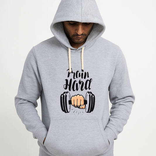 Train Hard Grey Hoodie for Men & Boys – Premium Winter Collection