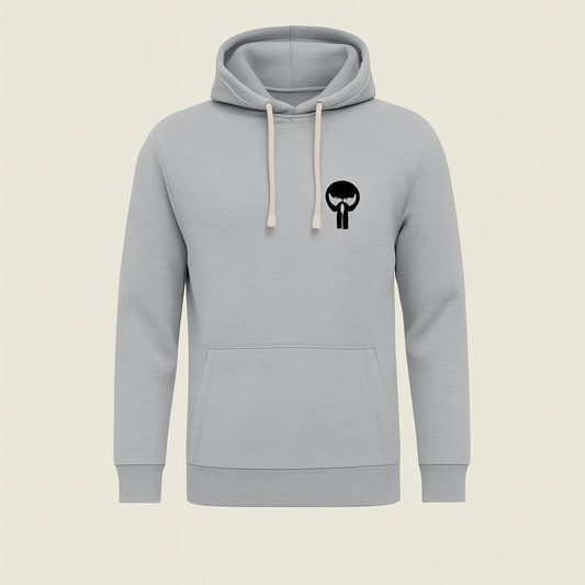 Printed Grey Hoodie for Teens & Adults – Black Skull Graphic, Premium Fabric