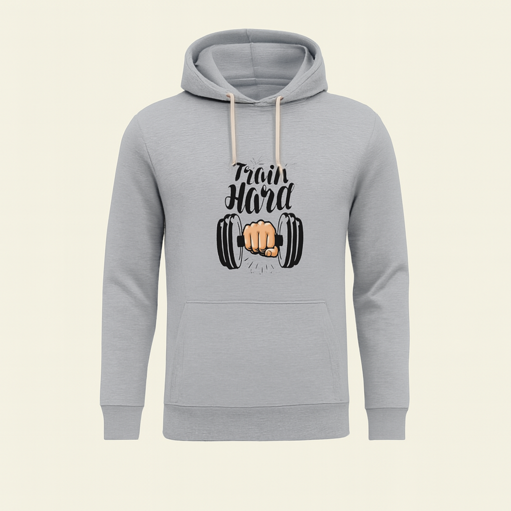 Train Hard Grey Hoodie for Men & Boys – Premium Winter Collection