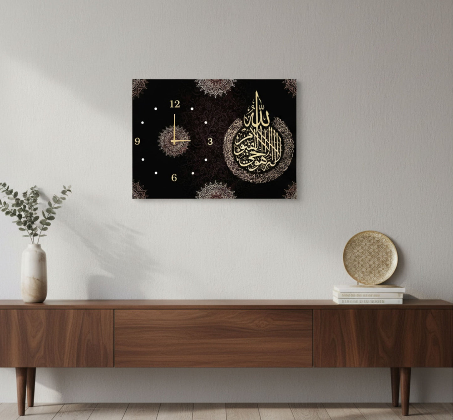 Handcrafted Wooden Wall Clock – Digital Printed Islamic Art | 12x16" | Hook for Hanging