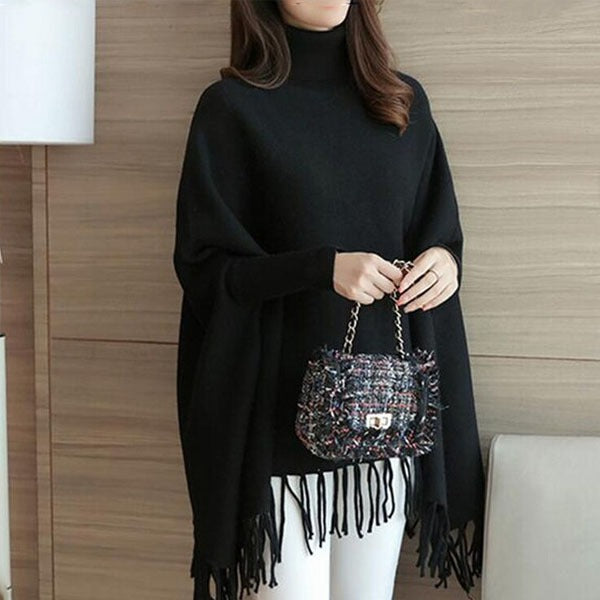 Winter Fleece Poncho for Women - Black