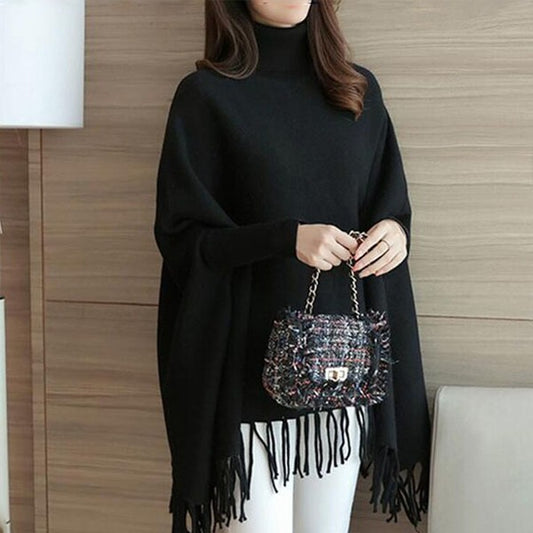 Winter Fleece Poncho for Women - Black