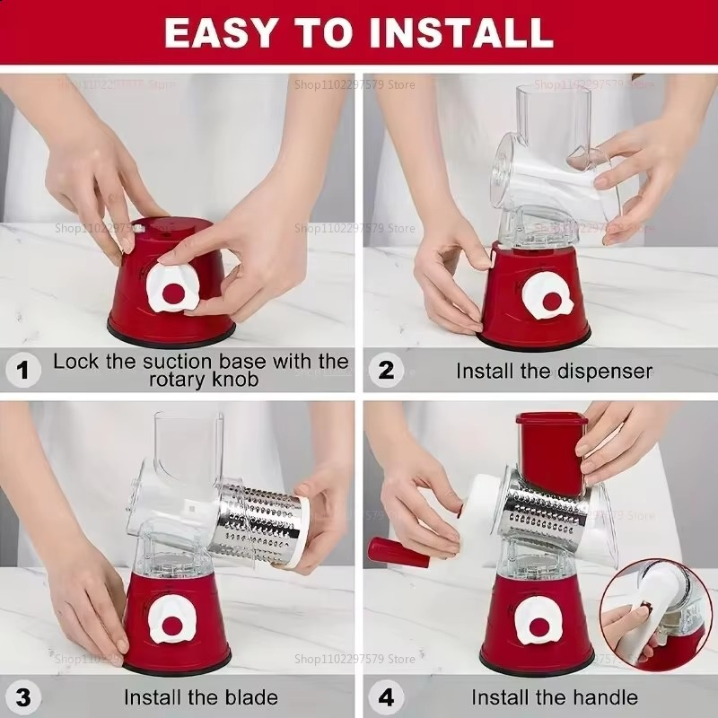 New Vegetable Cutter & Slicer Manual Kitchen Cheese Chopper Machine With 3 Sharp Drums Multifunctional Garlic Potato Shredder For Easy Food Preparation