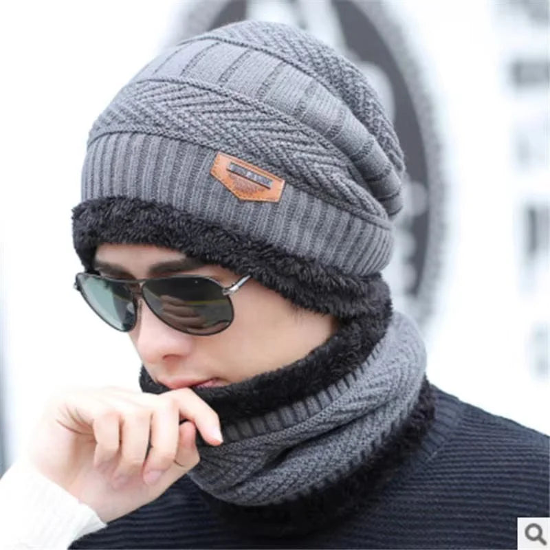 Winter Wool Cap with Neck Warmer Set | Thermal Beanie & Scarf Combo for Men and Women | Gray