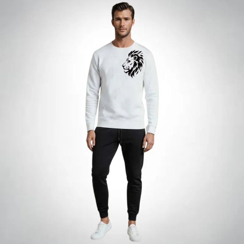 LION Printed White Tracksuit Sweatshirt & Trouser
