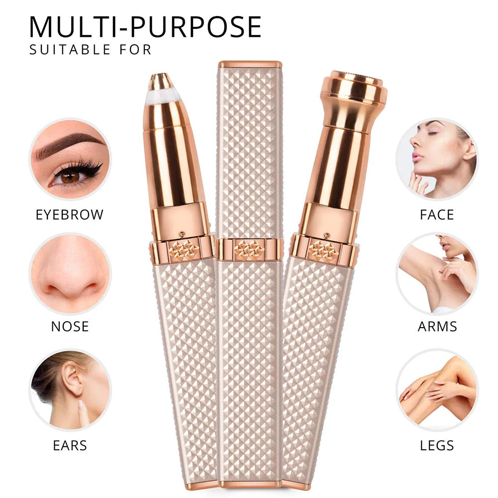 2-in-1 Flawless Facial Hair Remover & Eyebrow Trimmer | USB Rechargeable, Painless & Portable