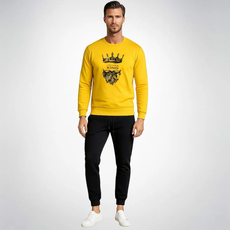 KING Printed Yellow Tracksuit Sweatshirt & Trouser
