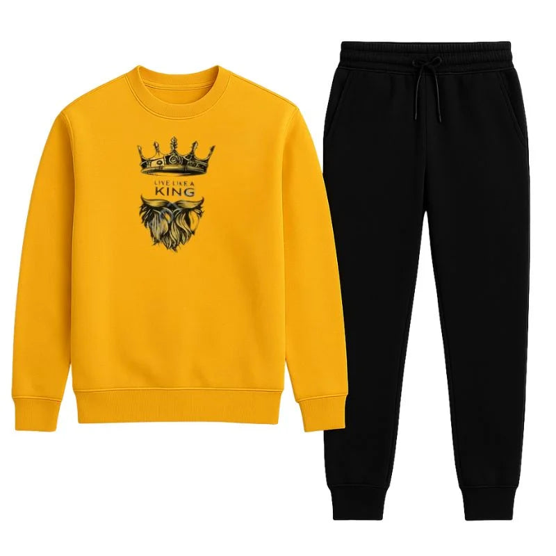 KING Printed Yellow Tracksuit Sweatshirt & Trouser